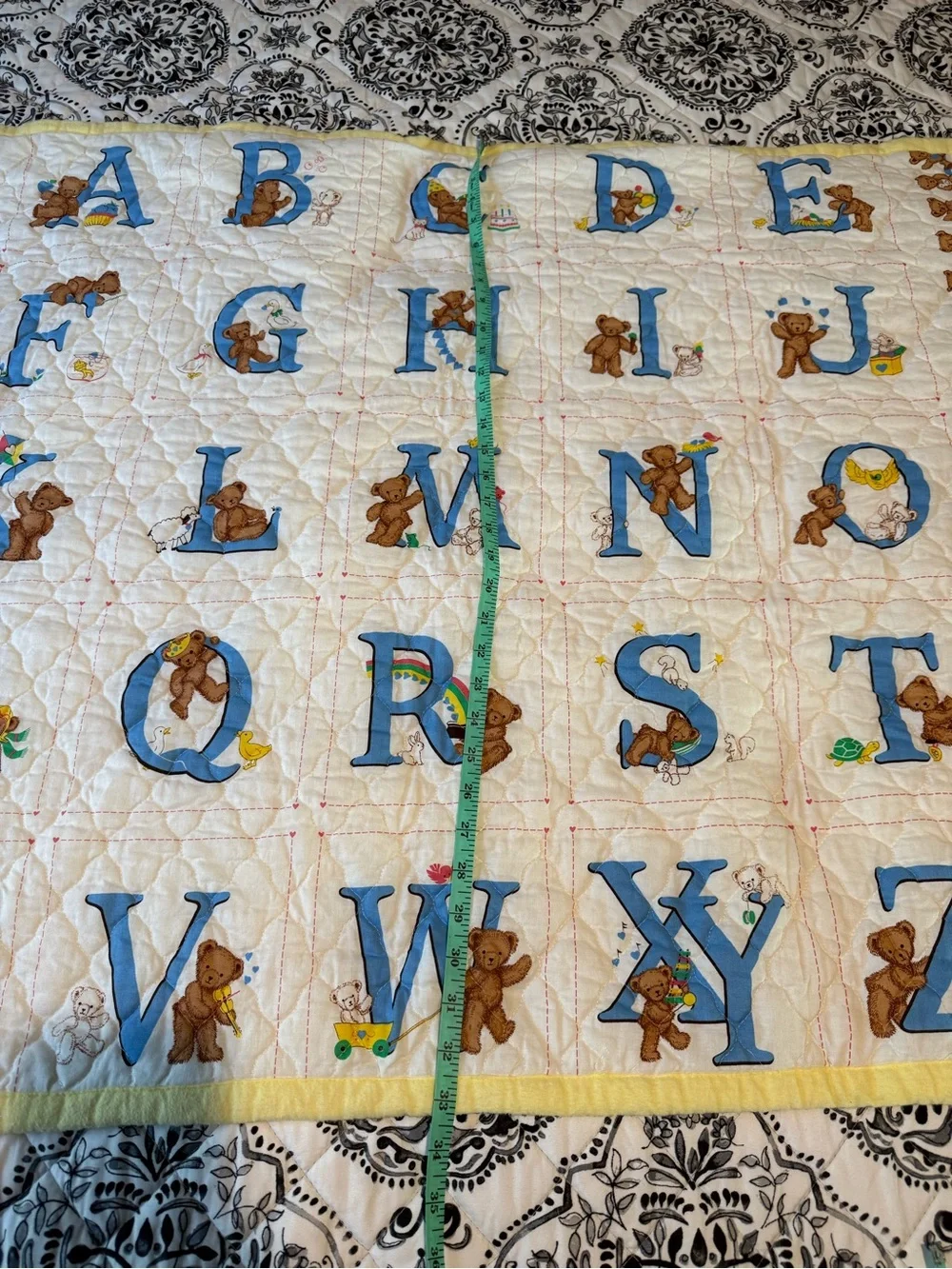 Baby Alphabet Teddy Quilted Blanket - Yellow Trim